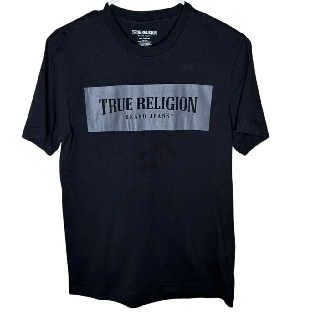 True Religion Mens Box Logo Graphic T-Shirt Black Small 108328